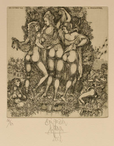 Exlibris by Harry Jürgens from Germany for R. Hiesinger - Erotica Group Woman 