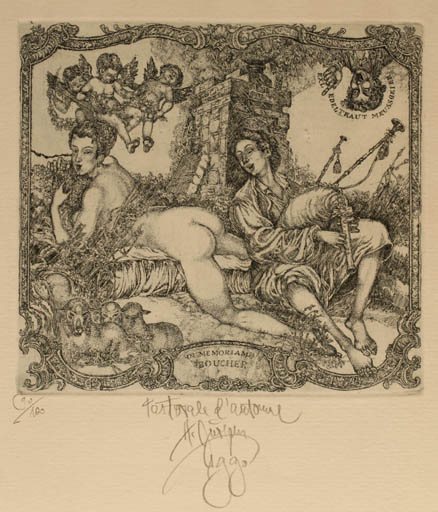 Exlibris by Harry Jürgens from Germany for Edel Traut Meussgeier - Music Couple Romance 