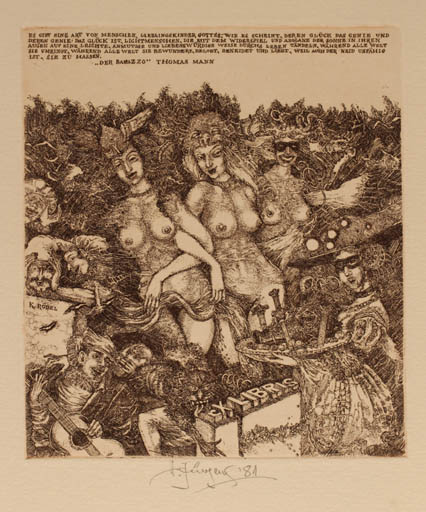 Exlibris by Harry Jürgens from Germany for Klaus Rödel - Group Woman Music Theater/Cirkus 