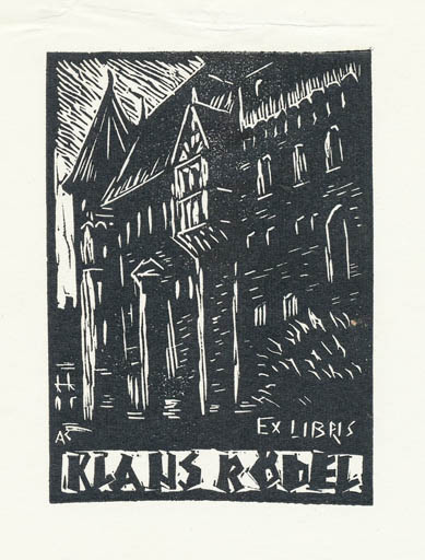 Exlibris by Kàroly Andrusko from Yugoslavia for Klaus Rödel - City 