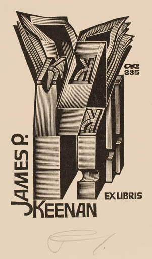 Exlibris by Anatolij Kalaschnikow from Russia for James P. Keenan - Abstract Book 