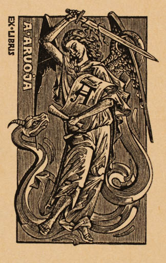 Exlibris by Konstantin Kalynovych from Ukraine for A. Aruoja - Angel Woman Mythology 