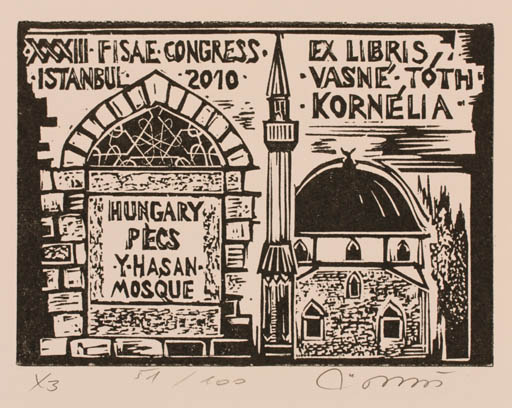 Exlibris by Peter Ürmös from Hungary for Kornèlia Vasnè Tòth - Architecture Religion 