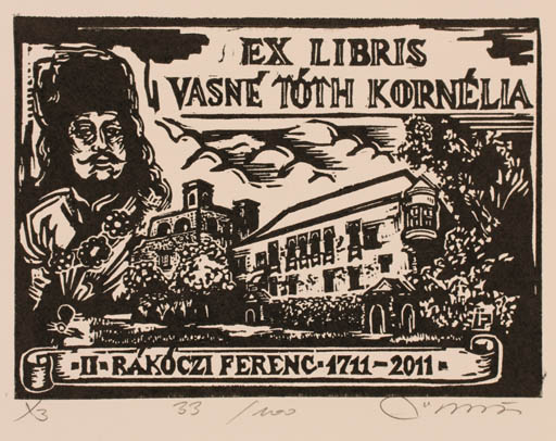 Exlibris by Peter Ürmös from Hungary for Kornèlia Vasnè Tòth - Castle/Palace Historical Person Portrait 