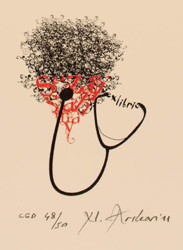 Exlibris by Nurgül Arikan from Turkey for Dr. Sezai Sahmay - Woman Medicine 