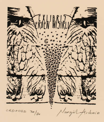 Exlibris by Nurgül Arikan from Turkey for Erden Misirli - Owl 