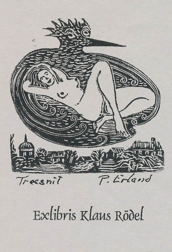 Exlibris by Paul Erland Jensen from Denmark for Klaus Rödel - Bird Woman Nude 