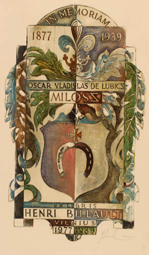 Exlibris by Antanas Kmieliauskas from Lithuania for Henri Billault - Heraldry 