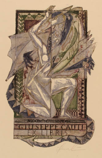 Exlibris by Antanas Kmieliauskas from Lithuania for Giuseppe Cauti - Sct.G. and the Dragon 