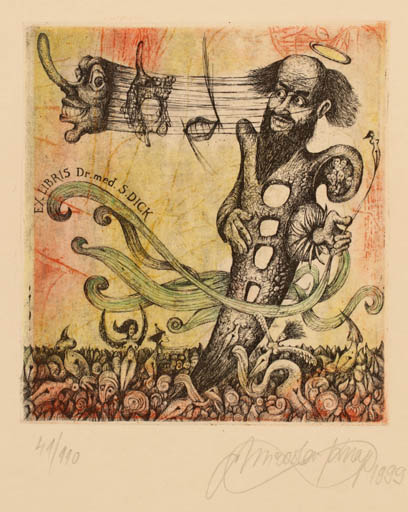 Exlibris by Miroslav Knap from Slovak Republic for Dr. Siegfried Dick - Surrealism 