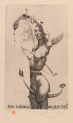 Exlibris by Peter Kocak from Slovak Republic for Dr. Peter Labuhn - Woman Surrealism 