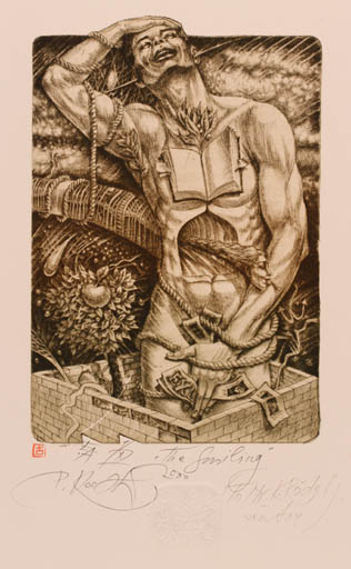 Exlibris by Peter Kocak from Slovak Republic for Klaus Rödel - Book Man Surrealism 