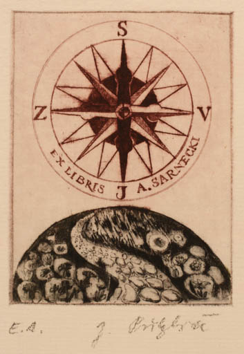 Exlibris by Jarmila Kudrnová-Pribylová from Czechoslovakia for A Sarnecki - 