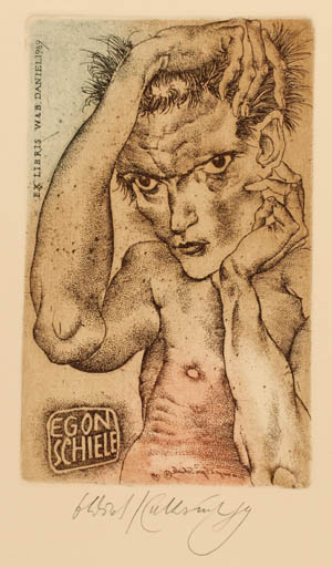 Exlibris by Oldrich Kulhánek from Czech Republic for Dr. Barbara und Werner Daniel - Art Man Portrait 