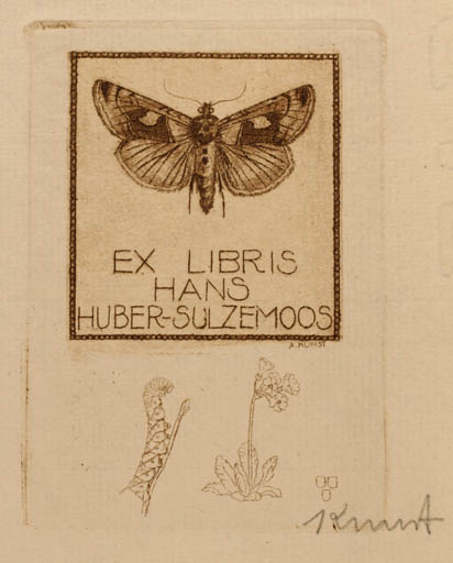 Exlibris by Adolf Kunst from Germany for Hans Huber Sulzemoos - Insect Butterfly 