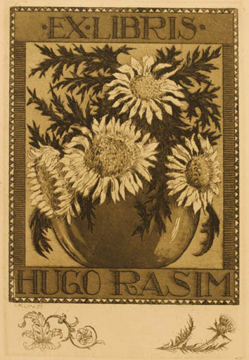 Exlibris by Adolf Kunst from Germany for Hugo Rasim - Flower 