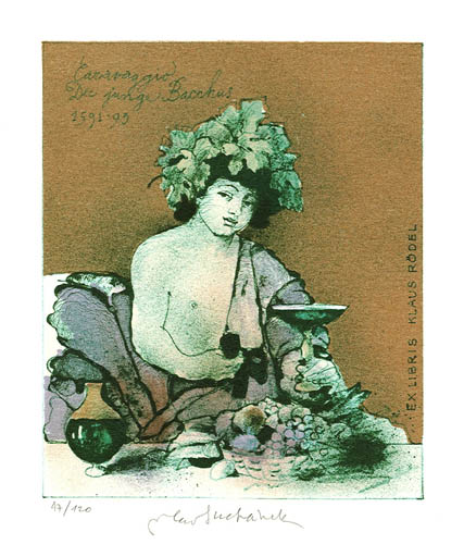 Exlibris by Vladimir Suchanek from Czechoslovakia for Klaus Rödel - Wine 