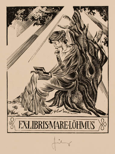 Exlibris by Lembit Löhmus from Estonia for Mare Löhmus - Book Woman Tree 