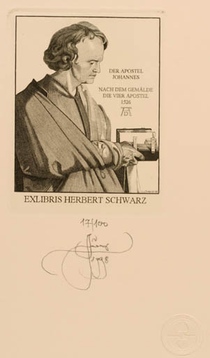 Exlibris by Lembit Löhmus from Estonia for Herbert Schwarz - Historical Person Man Portrait 