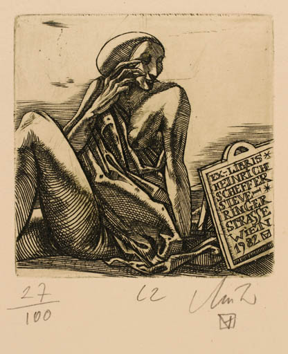 Exlibris by Arpad Müller from Hungary for Heinrich Scheffer - Woman 