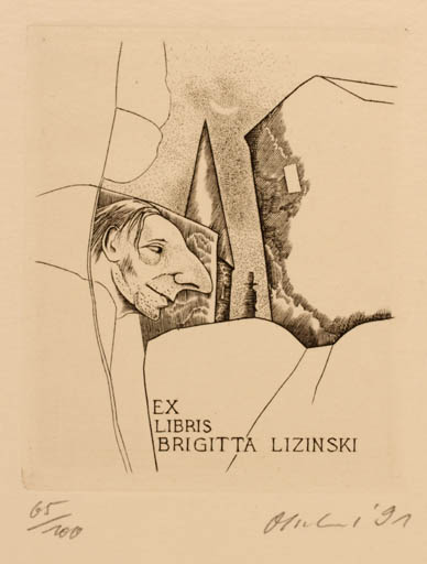 Exlibris by Detlef Olschewski from Germany for Brigitta Lizinski - Man Portrait 