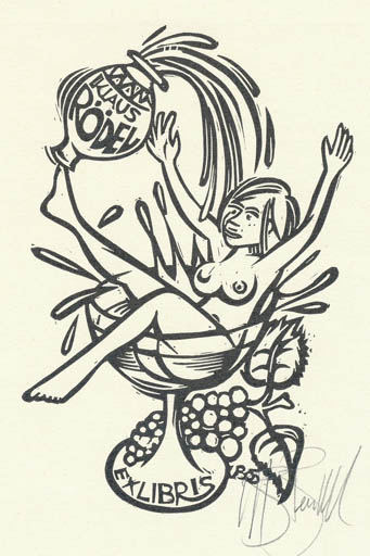 Exlibris by Utz Benkel from Germany for Klaus Rödel - Woman Wine 