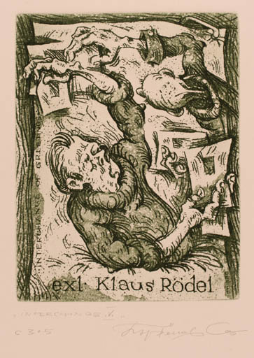 Exlibris by Sergey Parfionov from Russia for Klaus Rödel - Book Hand(s) Man 