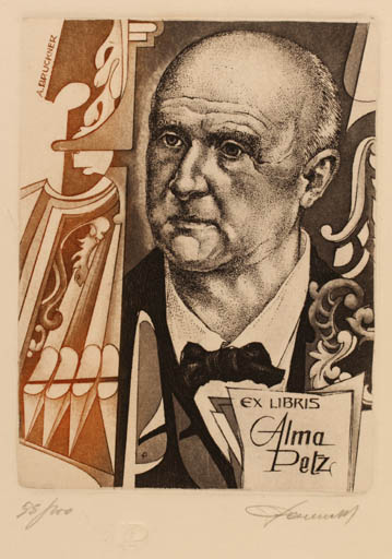 Exlibris by Hedvig Pauwels from Belgium for Alma Petz - Man Music Portrait 