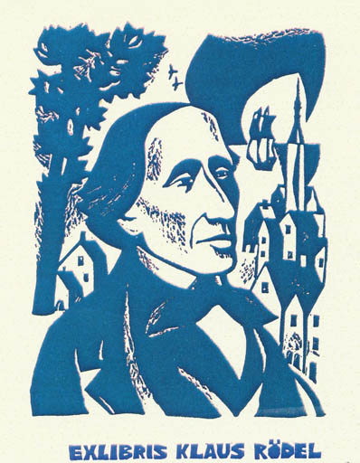 Exlibris by German Ratner from Russia for Klaus Rödel - Fairytale/fable Historical Person Literature Portrait 