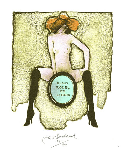 Exlibris by Vladimir Suchanek from Czech Republic for Klaus Rödel - Woman Mythology Nude 