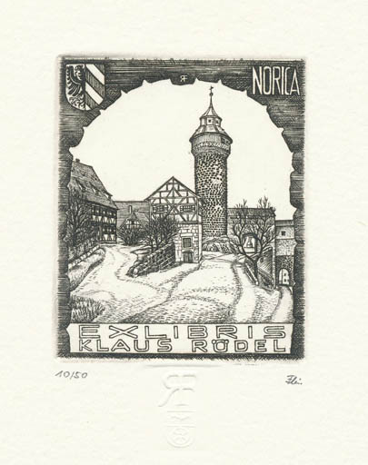 Exlibris by Rolf Fleischmann from Germany for Klaus Rödel - City 