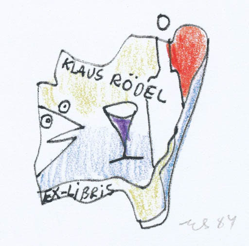 Exlibris by Erik Skjoldborg from Denmark for Klaus Rödel - Abstract Wine 