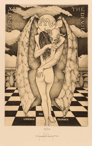 Exlibris by Paolo Rovegno from Italy for Lodevijk Deurinck - Devil Woman 