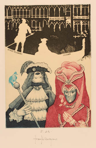 Exlibris by Paolo Rovegno from Italy for Cyriel Gladines - Couple Ship/Boat Theater/Cirkus 