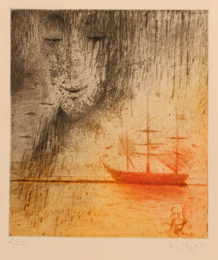 Exlibris by Karel Safar from Czech Republic for L. A. - Portrait Ship/Boat 