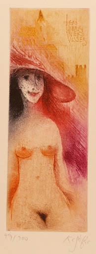 Exlibris by Karel Safar from Czech Republic for Niek Visser - Woman Nude 