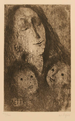 Exlibris by Karel Safar from Czech Republic for B. Bett - Child Woman Portrait 