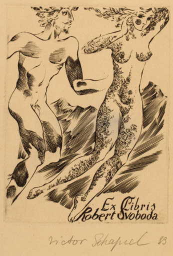 Exlibris by Victor Schapiel from Austria for Robert Svoboda - Nude Couple 