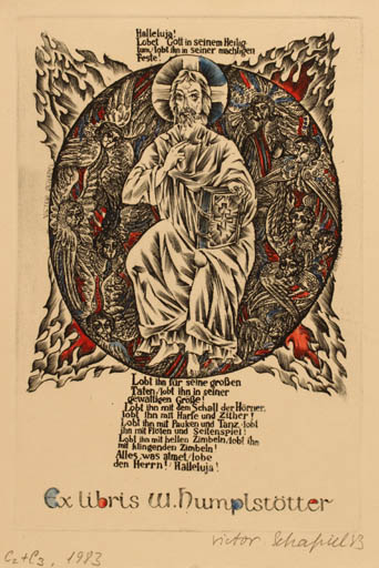 Exlibris by Victor Schapiel from Austria for Walter Humplstötter - Book Man Religion 