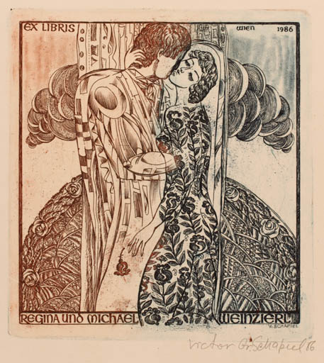 Exlibris by Victor Schapiel from Austria for Regina und Michael Weinzierl - Couple Romance 