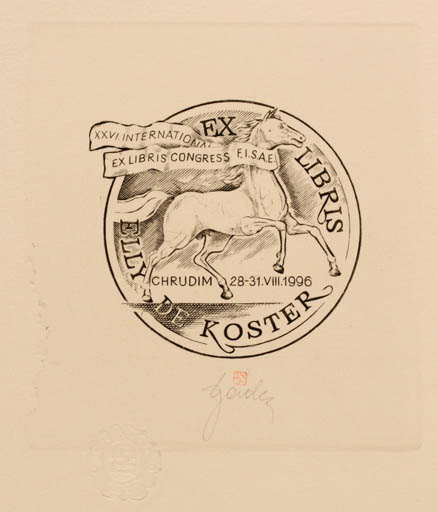 Exlibris by Tadeusz Szumarski from Poland for Elly de Koster - Exlibris Congress Horse 