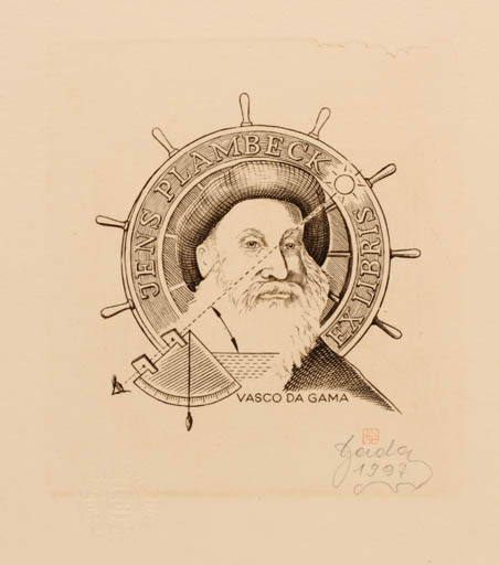 Exlibris by Tadeusz Szumarski from Poland for Jens Plambeck - Man Maritime Portrait 