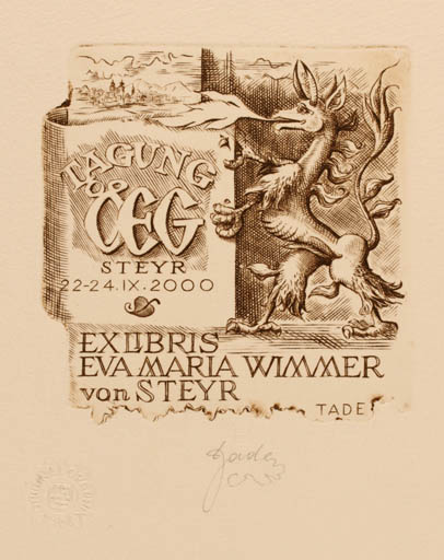Exlibris by Tadeusz Szumarski from Poland for Eva Maria Wimmer - Book Fable Animal 