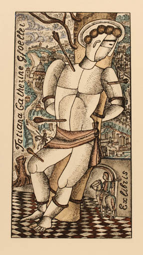 Exlibris by Ivan Tarasjuk from Russia for Tatiana  Catherine Gfoellei - Scenery/Landscape Religion Horseman/Rider 