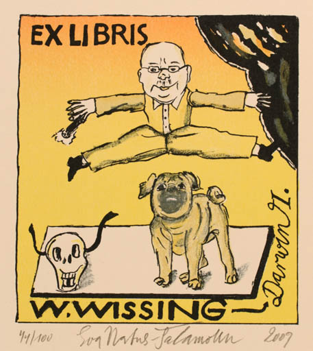 Exlibris by Eva Matus Salamoun from Germany for Wolfgang Wissing - Dog Man 