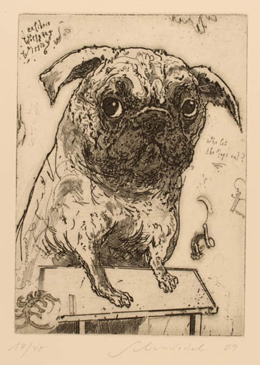 Exlibris by Robert Schmieder from Germany for Wolfgang Wissing - Dog 