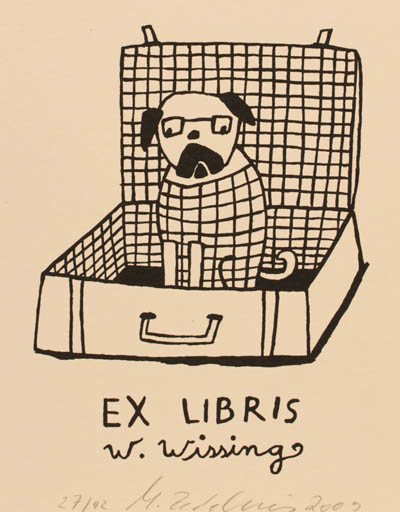 Exlibris by Miriam Zedelius from Germany for Wolfgang Wissing - Dog 