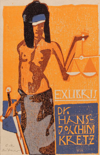 Exlibris by Frank Eissner from Germany for Dr. Hans-Joachim Kretz - Law Woman 