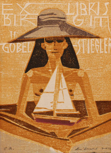 Exlibris by Frank Eissner from Germany for Birgit Göbel-Stiegler - Woman Ship/Boat 