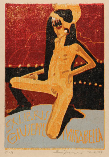 Exlibris by Frank Eissner from Germany for Giuseppe Mirabella - Woman Nude 